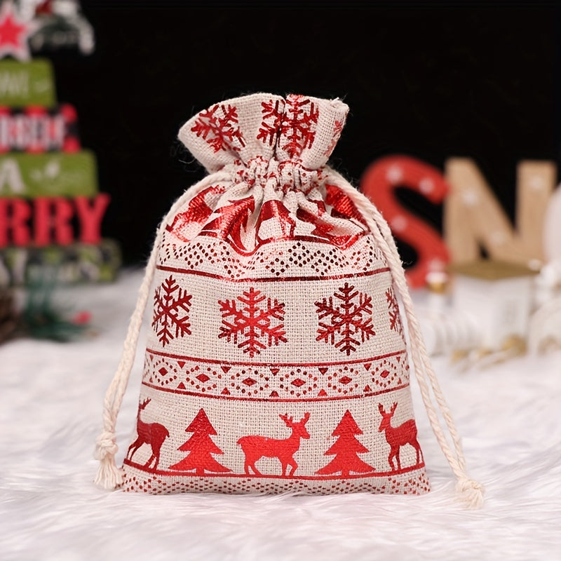 Christmas Burlap Candy Bag Drawstring Gift Bag For Kids Teens Adults