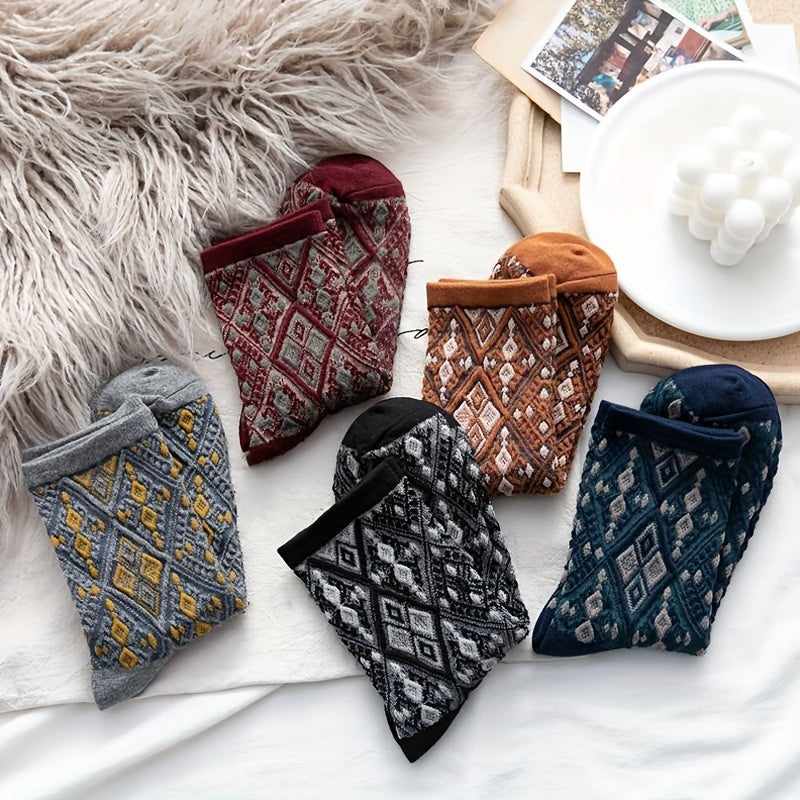 Geometric Pattern Mid Tube Socks Retro Style Women's Stockings
