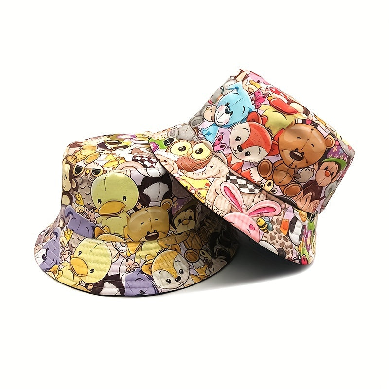 Kids Sunshade Bucket Hat Cartoon Pattern Double sided Sun Hat