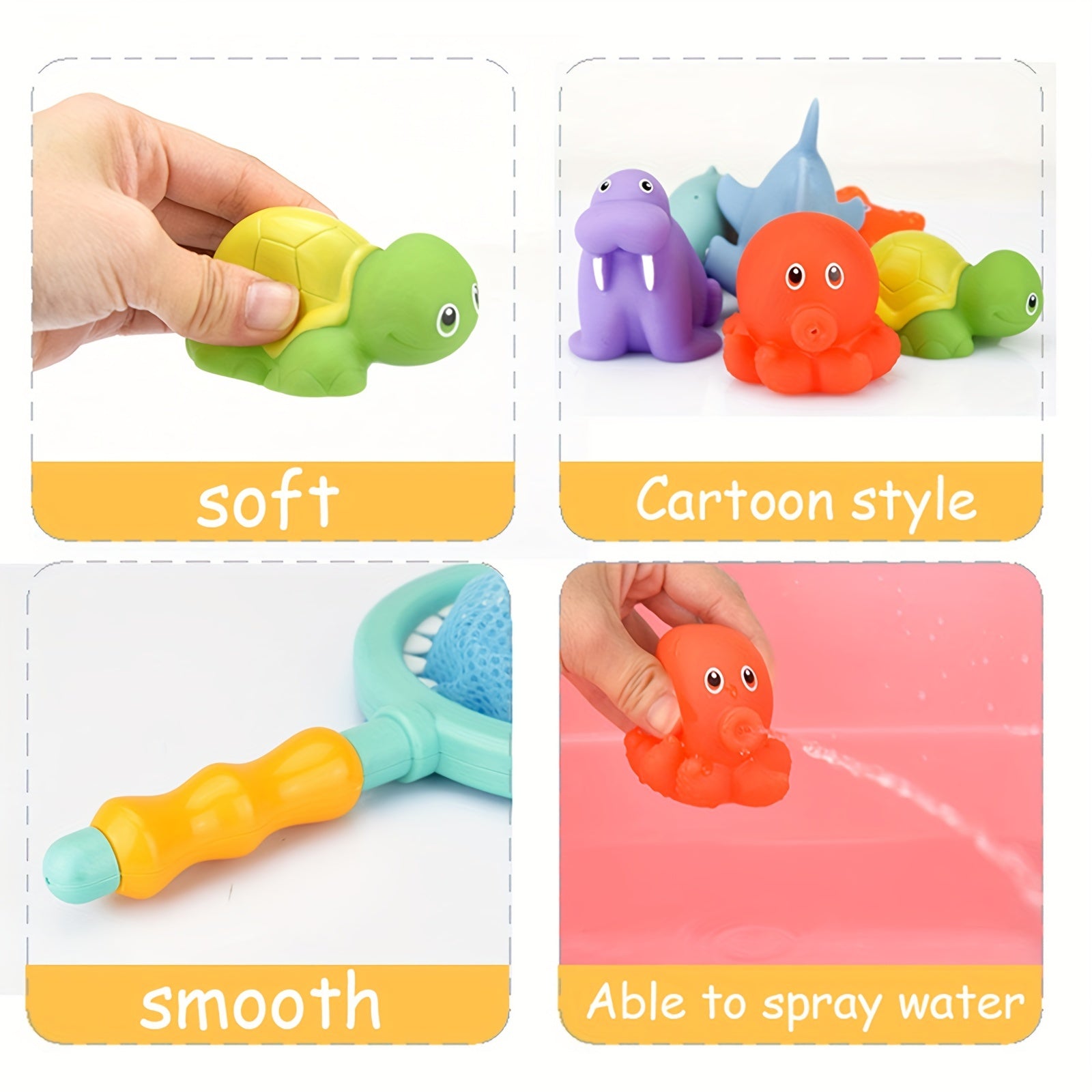 7pcs Baby Bath Toys Fishing Net Set for Toddlers 1-3 Floating Bathtub Toy