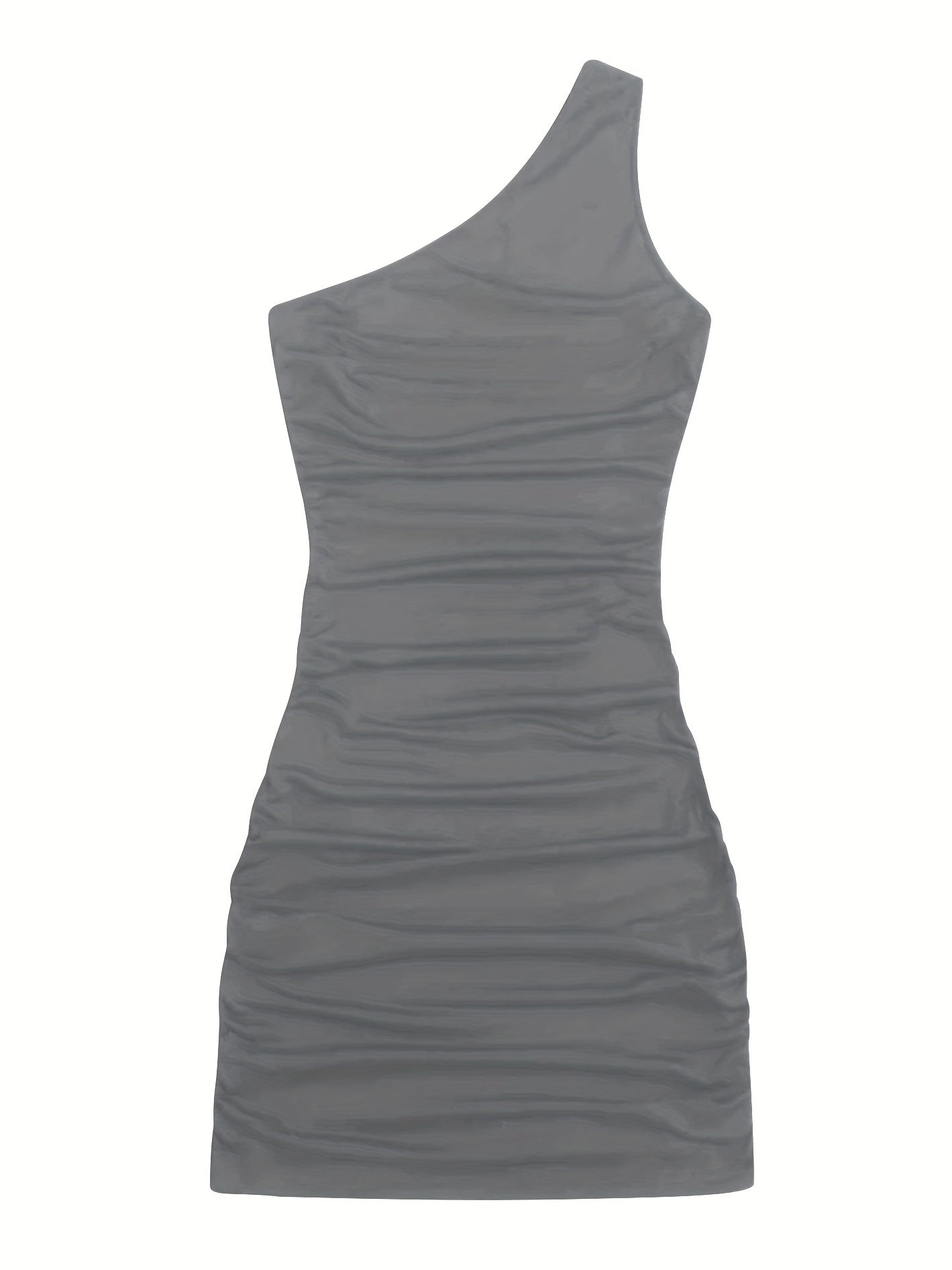 Y2K Solid One Shoulder Dress Bodycon Ruched Sleeveless Dress