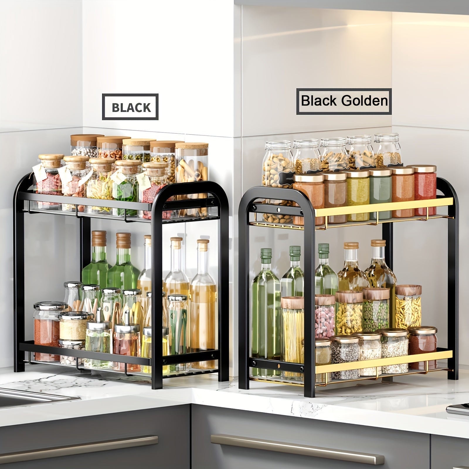 2 Tier Spice Rack Organizer for Cabinet and Countertop