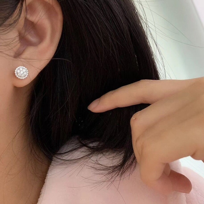 925 Silver Round Zircon Stud Earrings for Women Bridal Wedding Jewelry