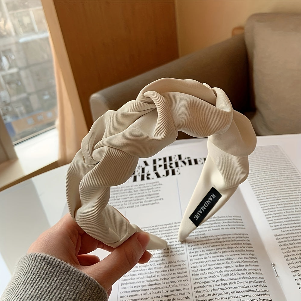 Ruffled Headbands For Women Solid Fabric Wide Hairbands