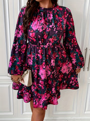  Floral Print Lantern Sleeve Smock Dress
