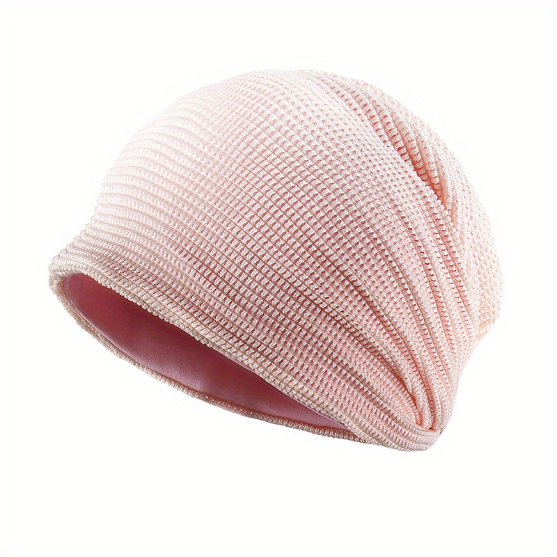 Plaid Hollow Beanie Elastic Lightweight Skull Cap For Women