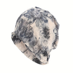 Vintage Flower Print Beanie Lightweight Skull Hat Elastic Headband