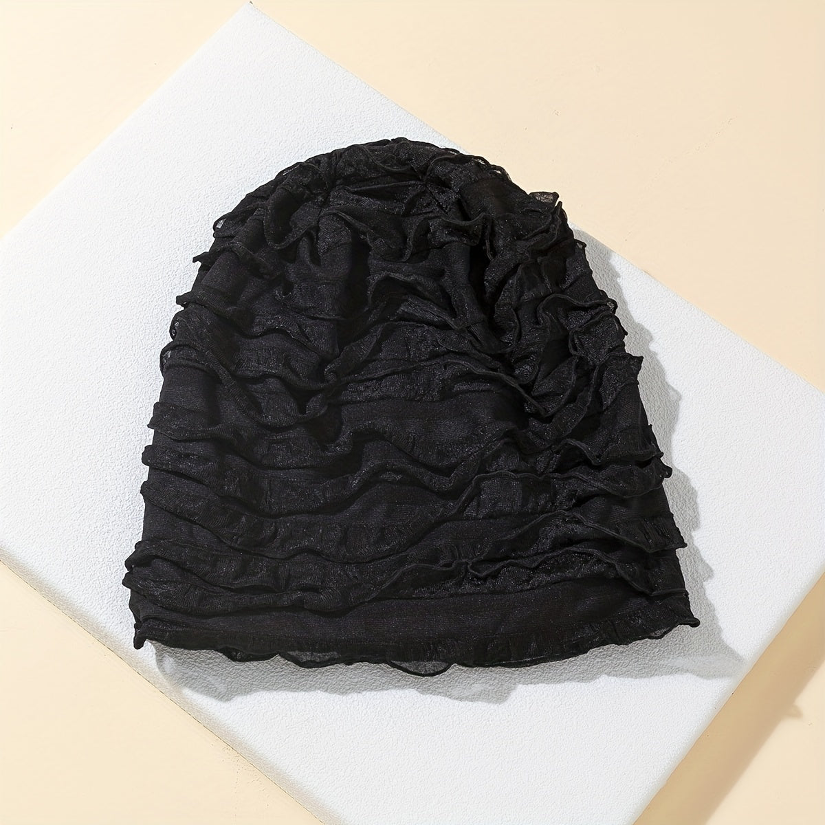 Lace Pleated Beanie Solid Elastic Skull Hat Thin Breathable Casual Chemo Hats