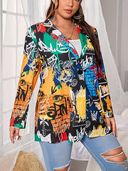  Graffiti Print Lapel Blazer