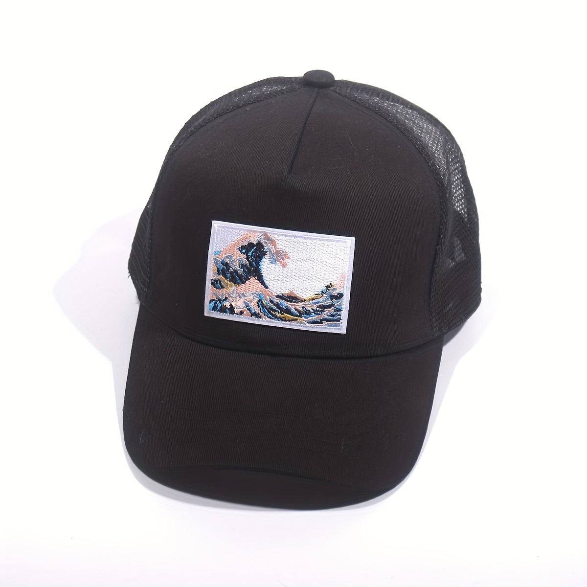 Wave Embroidery Patch Trucker Hat Mesh Baseball Cap Unisex Adjustable