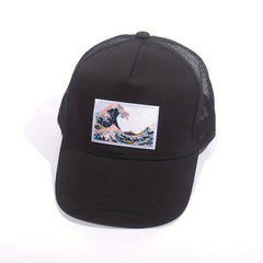 Wave Embroidery Patch Trucker Hat Mesh Baseball Cap Unisex Adjustable