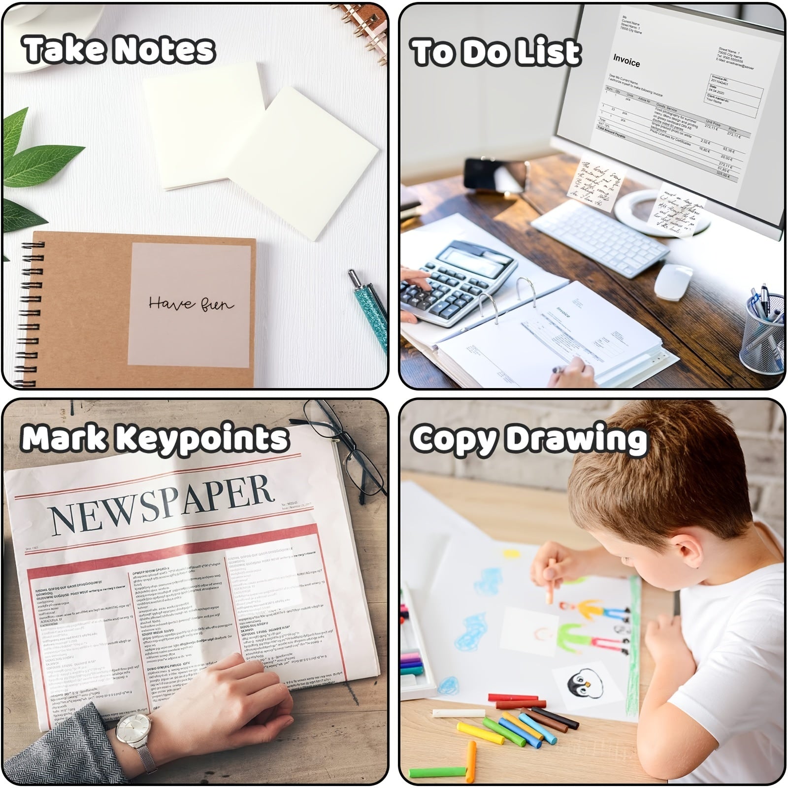 900pcs Transparent Sticky Notes 18 Pack Clear Self Adhesive Sticky Notes