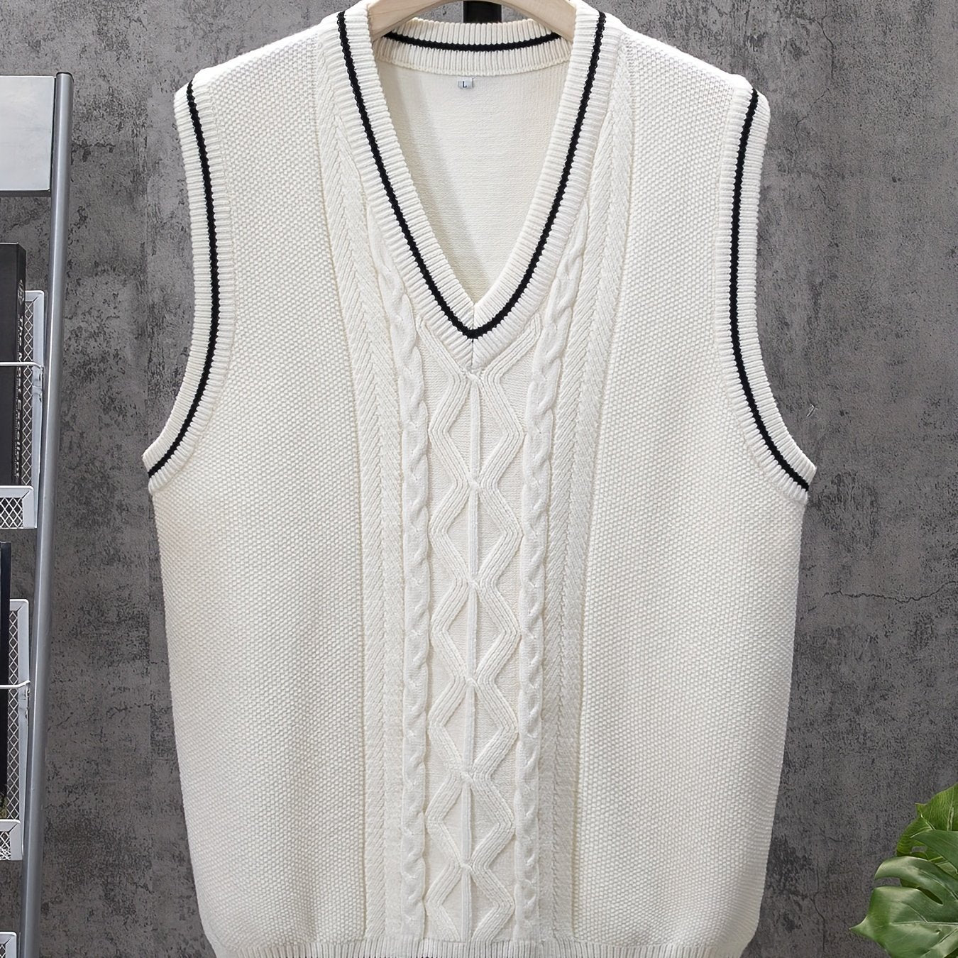 Men's V Neck Striped Knit Vest Sleeveless Sweater