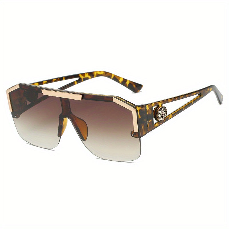 Large Frame Contrast Sunglasses Hollowed Out Lion Decorated Sports Goggles