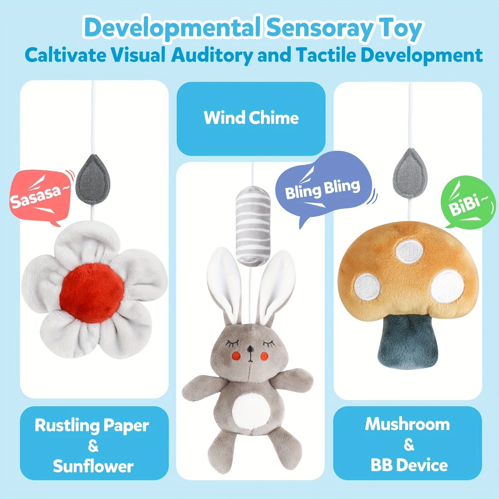 Soft Plush Baby Car Seat Hanging Toy Animal Wind Chime Squeaky