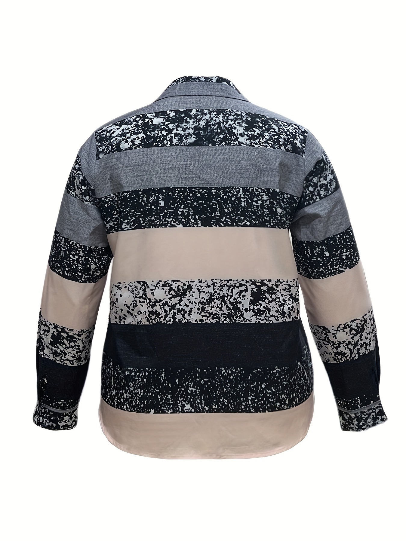  Colorblock Stripe Print Button Up Blouse