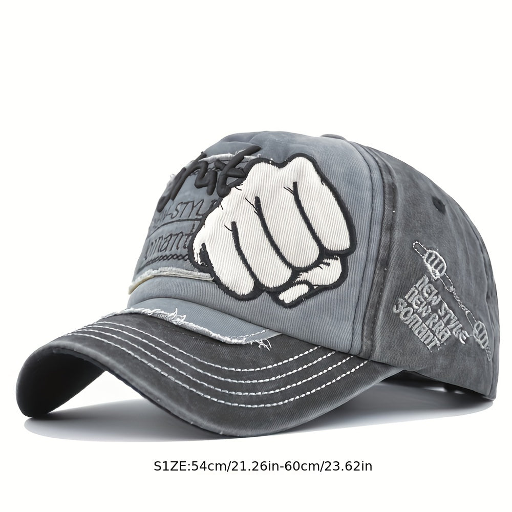 Fist Embroidered Unisex Baseball Cap Vintage Washed Distressed Dad Hat
