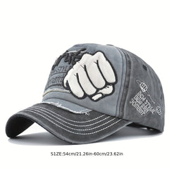 Fist Embroidered Unisex Baseball Cap Vintage Washed Distressed Dad Hat