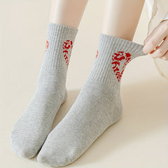 Heart Print Socks Soft Mid Tube Stockings Women's Hosiery