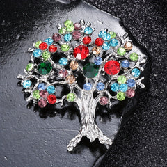 Life Tree Rhinestone Brooch, Colorful Christmas Tree Pin