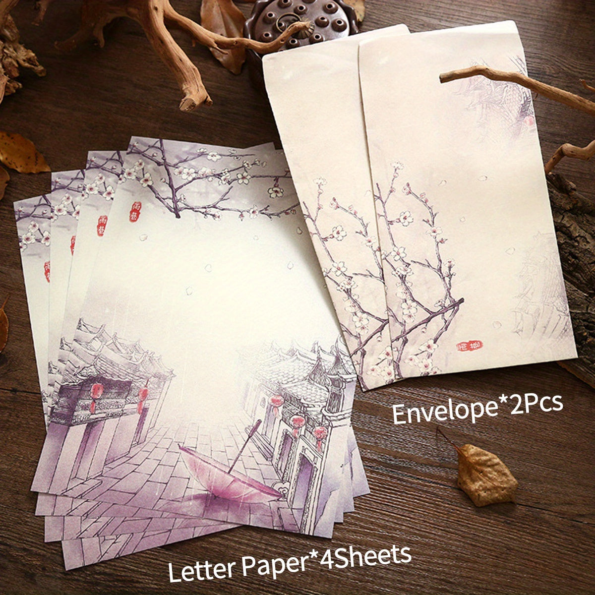 6pcs Vintage Stationary Set, Letter Paper and Envelopes, Retro Flowers Design