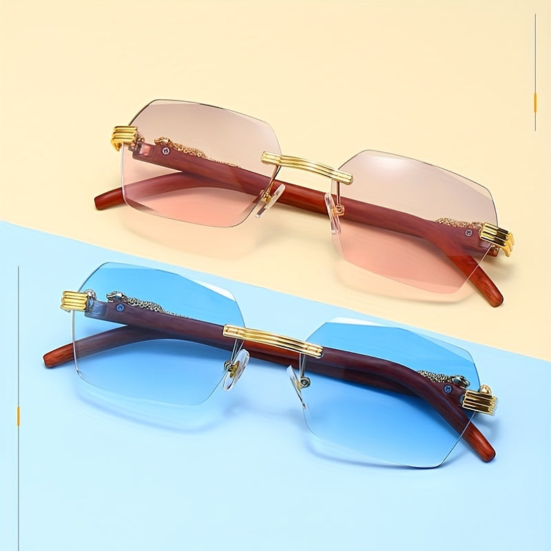 Square Rimless Sunglasses Metal Leopard Gradient UV400