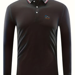 Men's Mountain Print Polo Shirt Casual Long Sleeve Shirt