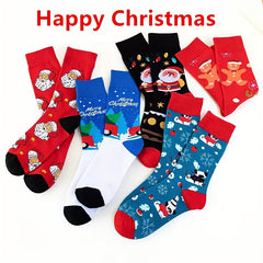 4 Pairs Cartoon Print Socks Christmas Mid Tube Stockings Women's Hosiery