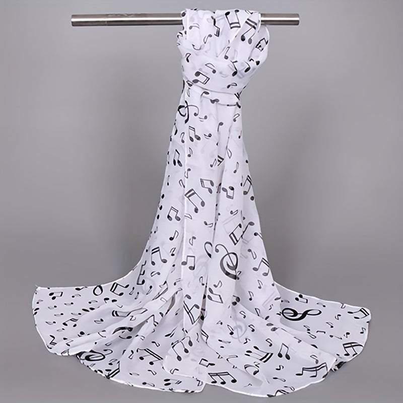 Musical Note Print Chiffon Scarf Solid Shawl