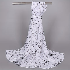 Musical Note Print Chiffon Scarf Solid Shawl