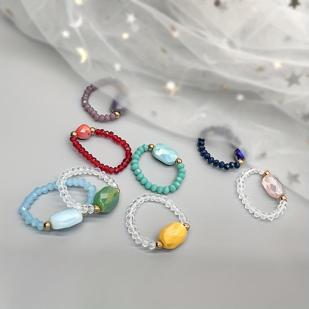 Colorful Crystal Glass Beads Ring for Women
