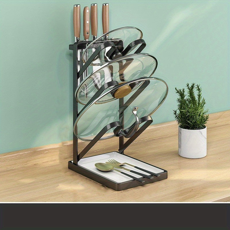 3 Layer Pot Lid Holder with Drain Tray and Spoon Rest