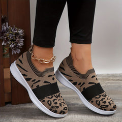 Leopard Pattern Running Shoes Breathable Mesh Lightweight Non-slip Casual Shoes