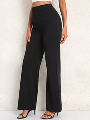  Solid High Rise Flared Leg Trousers