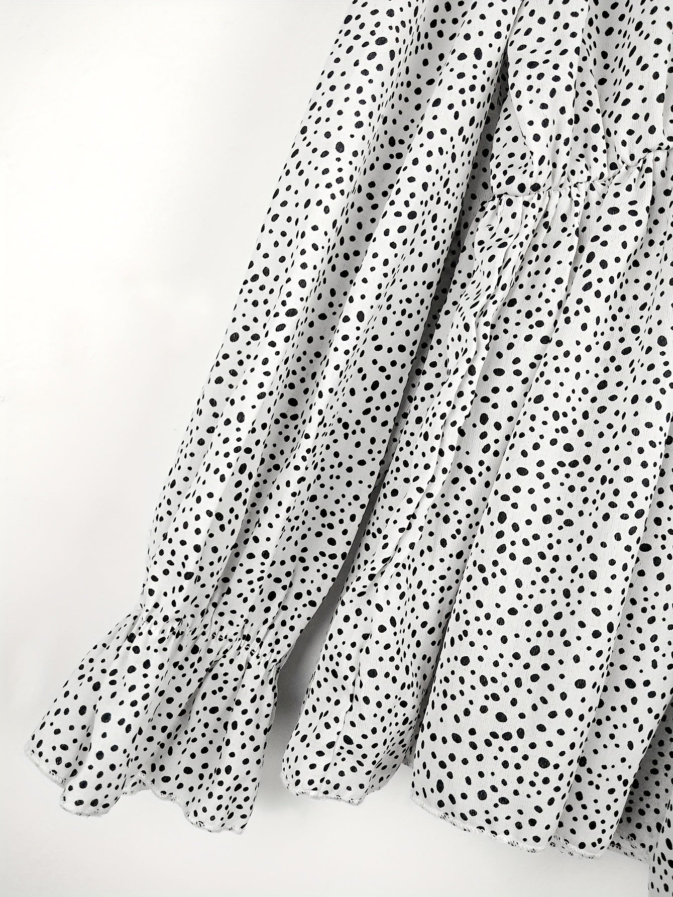  Dalmatian Print Flounce Sleeve Peplum Top