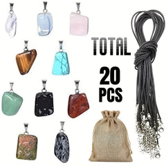 Crystal Stone Charms Set Chakra Beads Pendants with Leather Necklace Chain
