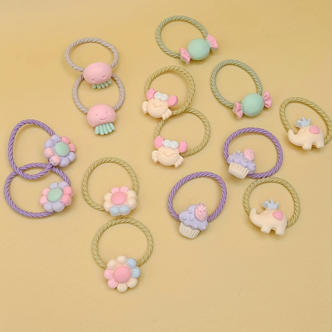14pcs Baby Girls Hair Tie Headwear Head Rope Bracelet With Cartoon Decor