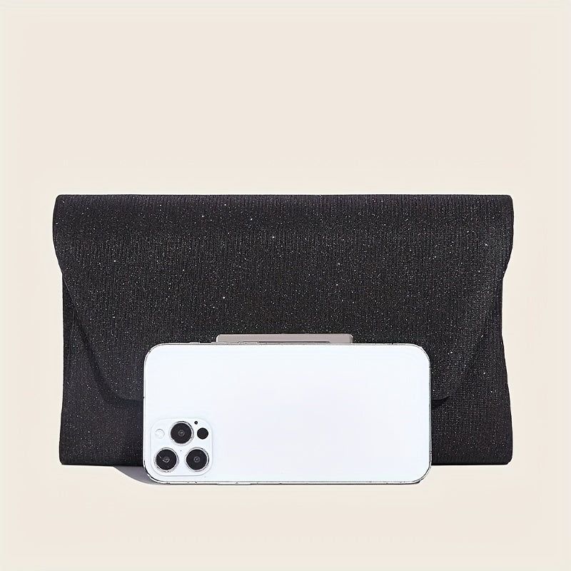 Glitter Evening Bag Metal Decor Flap Clutch Lightweight Party Shoulder Bag