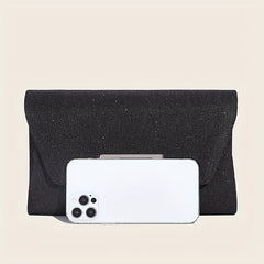Glitter Evening Bag Metal Decor Flap Clutch Lightweight Party Shoulder Bag