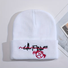 Lil Peep Cartoon Embroidery Knit Hat Outdoor Warm Pullover Hip hop Cold Hat