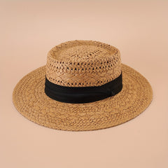 Straw Hat UV Protection Flat Brim Beach Vacation Top Hat