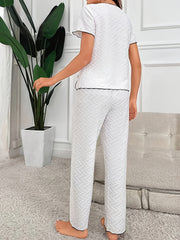 Colorblock Trim Pajama Set Short Sleeve Crew Neck Top & Elastic Waistband Pants