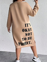  Women's Slogan Print Long Sleeve Sweatshirt Dress