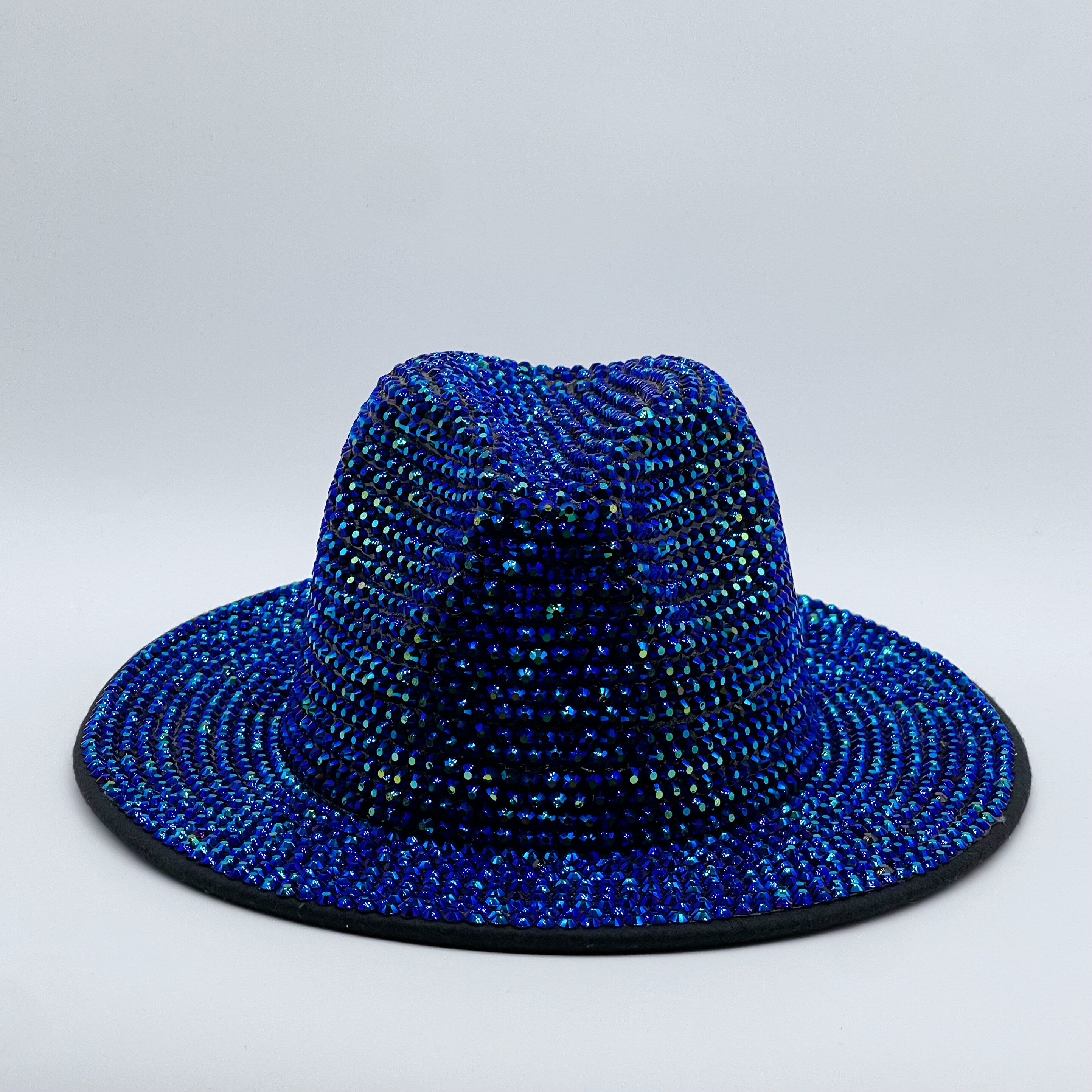 Hand Adhesive Rhinestone Sunshade Wide Brim Fedora Hat