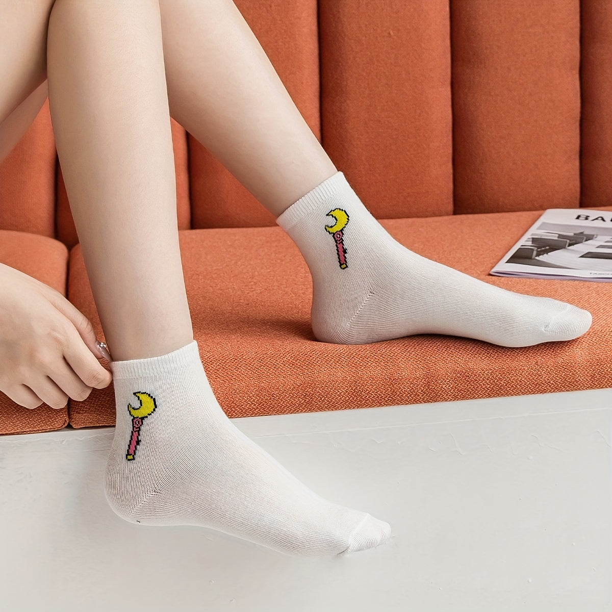 5 Pairs Cartoon Print Socks Comfy & Breathable Crew Socks Women's Stockings