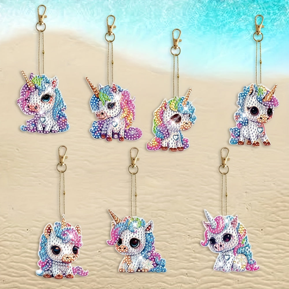 7pcs Unicorn 5D Diamond Painting Keychain Set