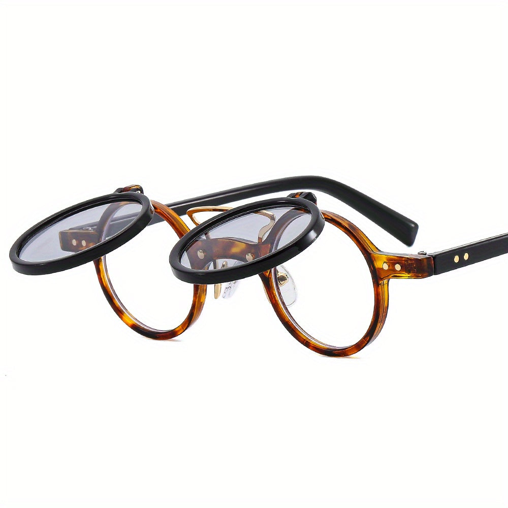 Men's Round Frame Flip up Sunglasses Vintage Outdoor Sunshade UV Protection