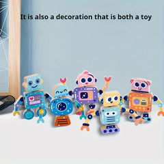 Wooden Robot Building Blocks Puzzle Toy Set 5pcs Interactive Robot Toys