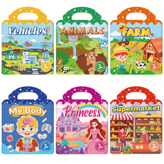 Waterproof Reusable Sticker Book Dinosaurs Animals Vehicles Educational Toys