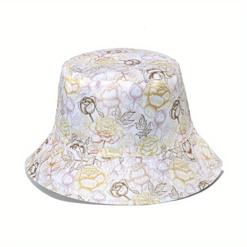 Flower Mushroom Print Bucket Hat Sunscreen Basin Hats